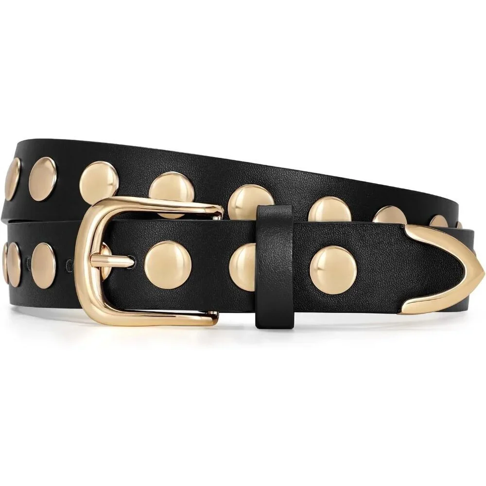 Women's Black Fashion Leather Belt Punk Studded Belt for Jeans Pants Dresses